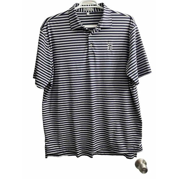 Men's Peter Millar Short Sleeve Polo Shirt XL Blue, Purple, White‎ Striped Logo - Picture 1 of 9